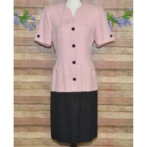 VTG 90's Kasper ASL Pink Black Sheath Dress Career Office Textured Retro Size 8